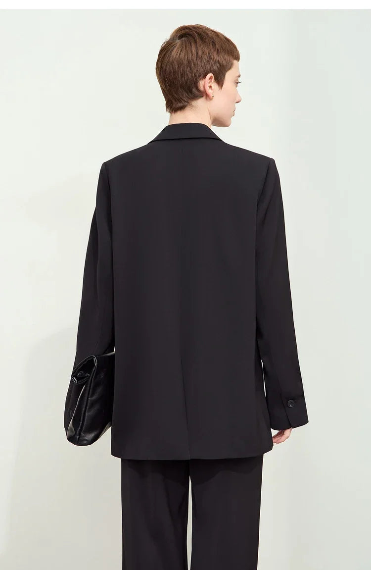 Minimalism Women Tailored Coat 2024 Autumn New Office Lady Lapel Collar Print Patchwork Mid-length Loose Blazer 12443016