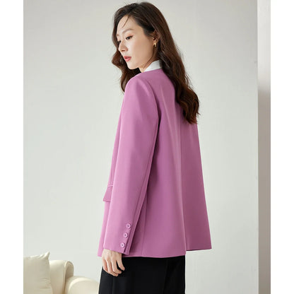 Women's Magenta Blazer Coat 2026 Fall Polo Collar Long Sleeves Outwear Fashion Office Lady Casual Elegant Jacket M2815