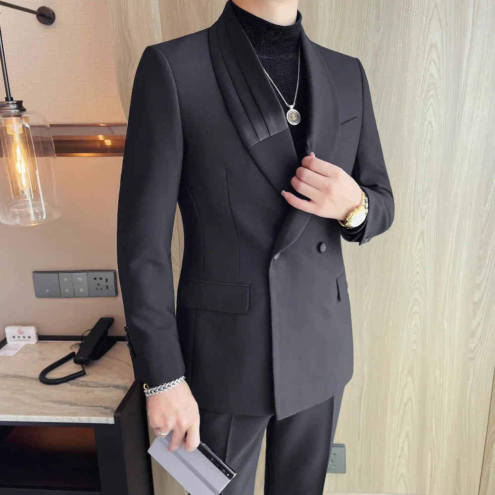 Luxury Gentleman's Suit Jacket Men's Business Casual Slim Fit Double Breasted Suit Jacket Wedding Groom Banquet Party Blazers