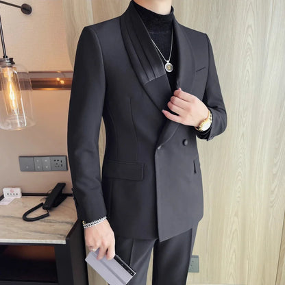 Luxury Gentleman's Suit Jacket Men's Business Casual Slim Fit Double Breasted Suit Jacket Wedding Groom Banquet Party Blazers