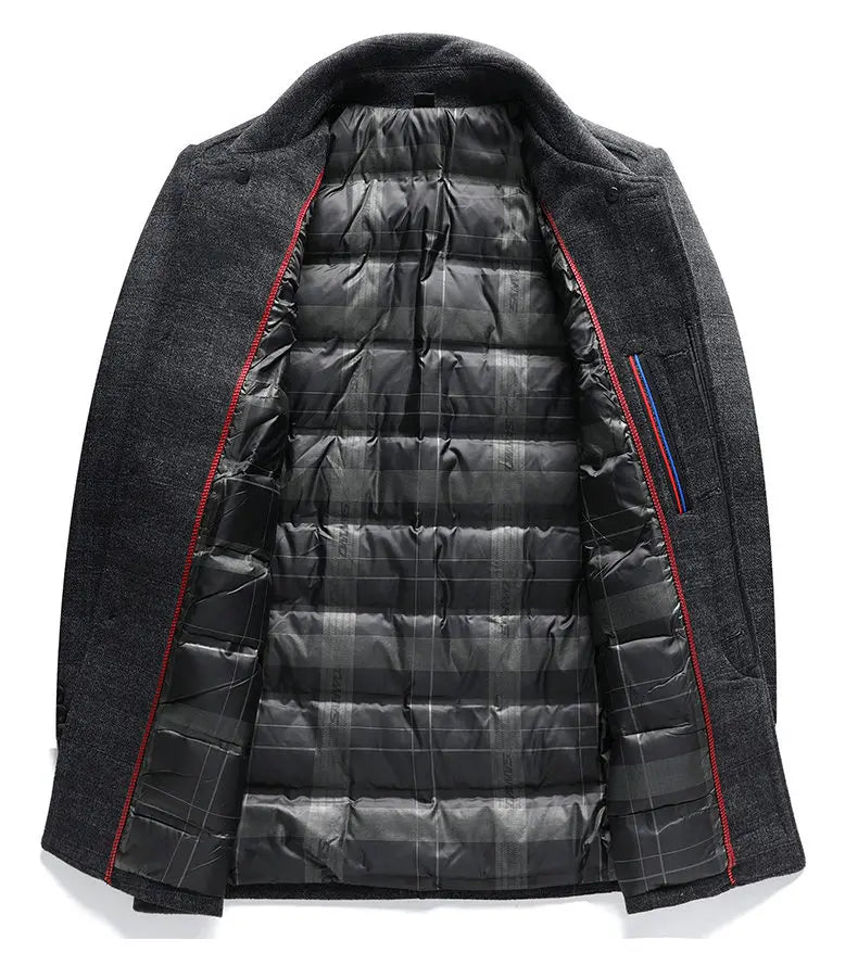 2026 Outdoor Fashion Gentleman's Versatile Trend, Middle-aged and Elderly Business Casual Men's Down Inner Liner Woolen Coat