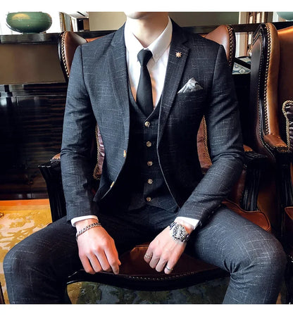 Men's 3-Piece Striped Formal Suit – Blazer, Vest & Trousers | Italian Style Business Gentleman