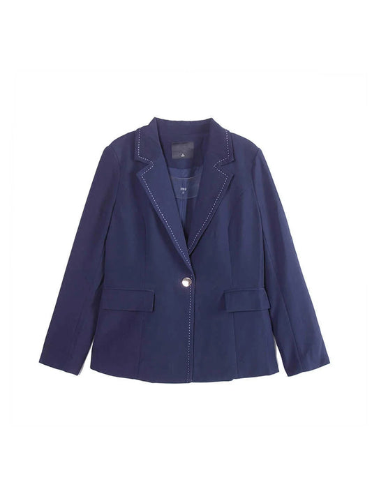 Women's Dark Blue Blazer Jacket OL Style Suit Coat Y2k Harajuku 2000s Vintage Long Sleeve Single Breasted Outerwear Autum 2025
