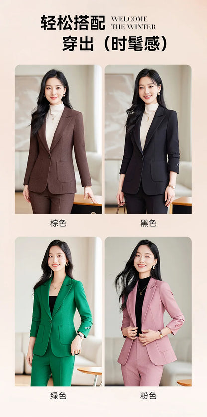 Brown Suits Women 2024 New Autumn High End Fashion Temperament Business Slim Blazer And Pants Sets Office Lady Work Wear