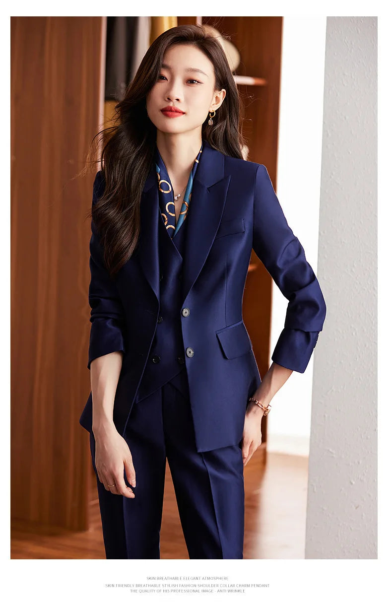 Fashion Elegant Pink High-End Small Business Suit Coat2022Autumn and Winter Elegant Vest Suit Three-Piece Korean Women's Clothin