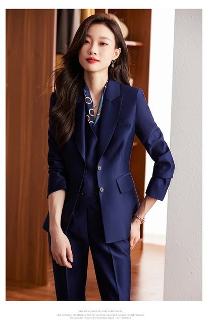 Fashion Elegant Pink High-End Small Business Suit Coat2022Autumn and Winter Elegant Vest Suit Three-Piece Korean Women's Clothin