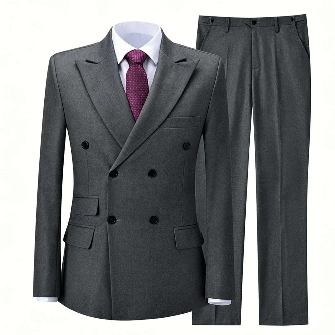 Men Suit Gray 2 Pieces Double Button With Lapel Solid For Wedding Birthday Banquet Party Business Work Office Jacket And Pants