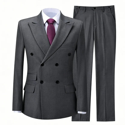 Men Suit Gray 2 Pieces Double Button With Lapel Solid For Wedding Birthday Banquet Party Business Work Office Jacket And Pants