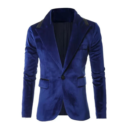 Men's Black/Blue Velvet Jacket Slim Fit One Button Peak Lapel Suit Blazer for Prom Party Wedding Business New Fashion One Coat
