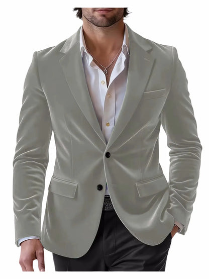 Men's Velvet Blazer Single Breasted Slim Coat Tailored Business Casual Groom's Jacket Fit Work Date Party Wedding Daily Wear