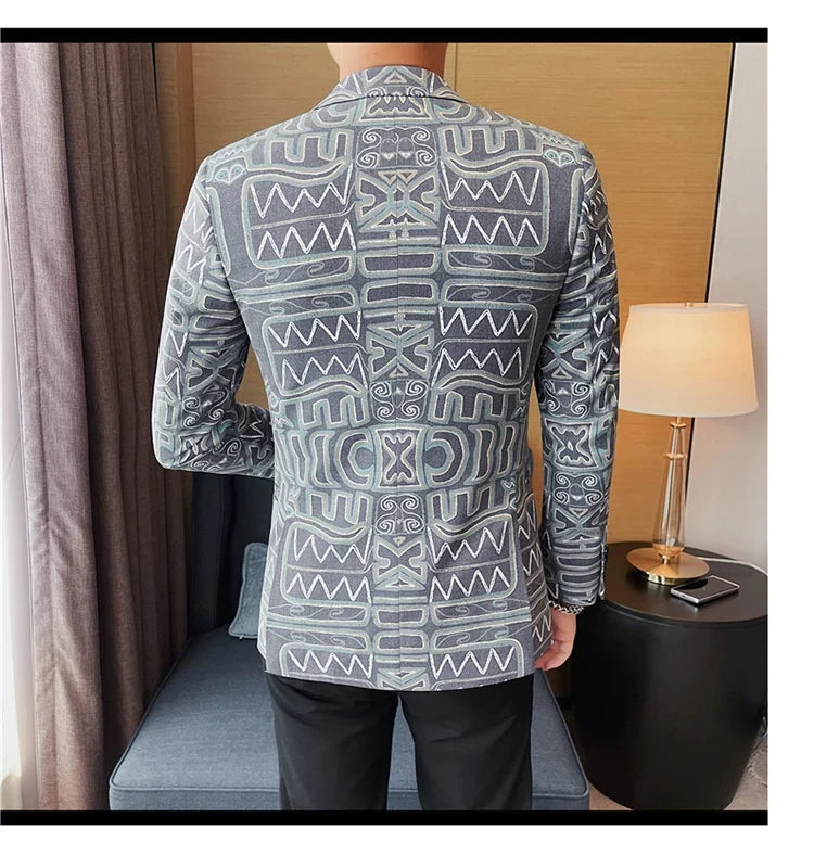 Brand Luxury Suit Jacket for Men 2023 Autumn Printed Casual Busines Blazer Masculino Slim Fit Wedding Groom Social Dress Coat