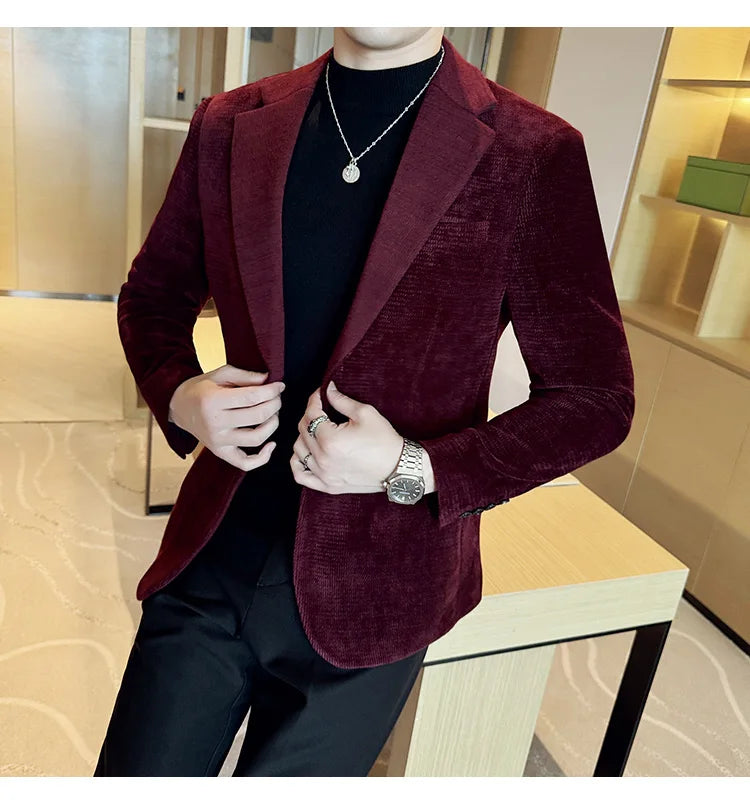 2025 Autumn Winter Velvet Suit Jacket Men Casual Business Blazers Wedding Groom Social Banquet Party Formal Blazer Men Clothing