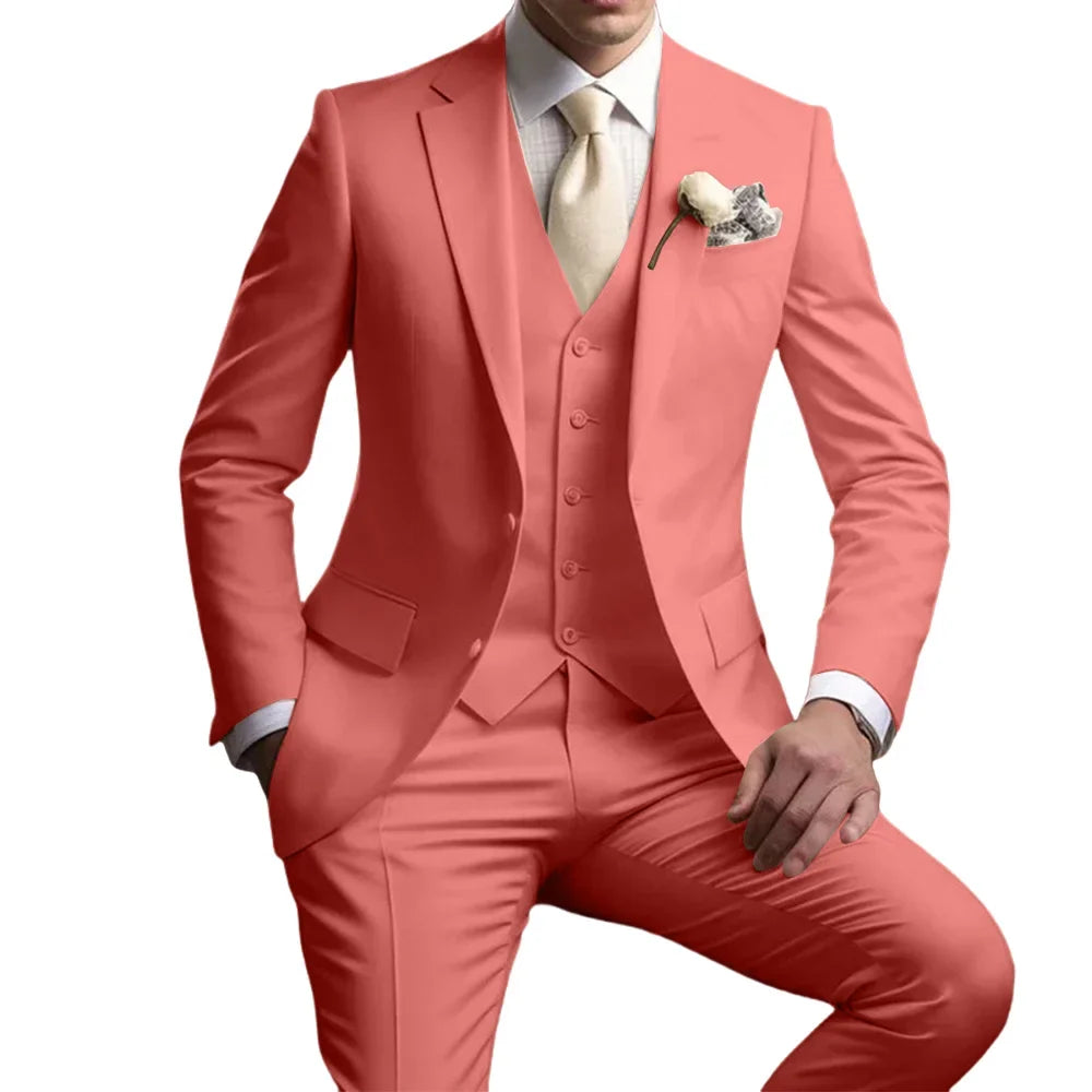 Men's Notched Lapel Suit Set 3 Pieces Wedding Groom Sets Autumn Long Sleeve Tuxedo For Men Banquet Party Outfit Dancing Wear