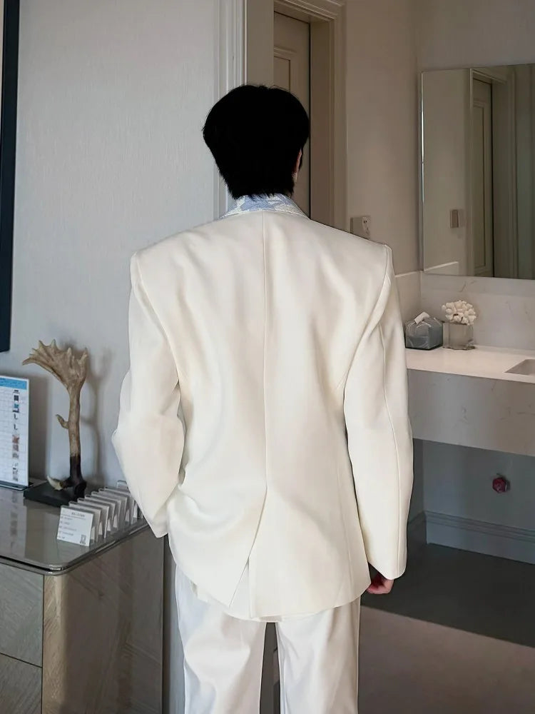 Business Men Work Suit Diamond Tassel Flower Collar Double Breasted Blazer Pants Three Piece Set Loose Fit Gown Dress Suit Sets