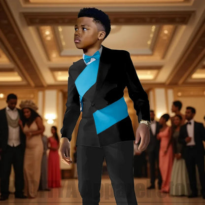 Fashion Contrast Color Children's Suit 2 Piece Double Breasted Outfit Formal Wedding Party Prom Boys Suits (Blazer+Pants)