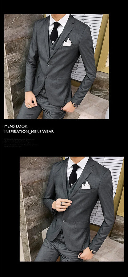 Men's 3-Piece Slim Fit Suit – Business & Wedding Formal Set with Blazer, Vest & Pants