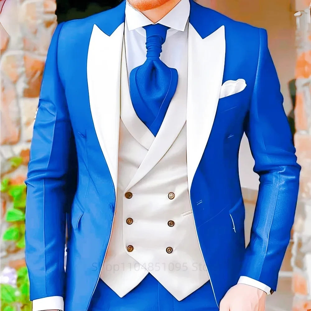Costumes roses pour hommes Élégant smoking de marié à revers pointu Veste 3 pièces Gilet et pantalon Ensemble de costume formel pour hommes pour affaires et bal de promo