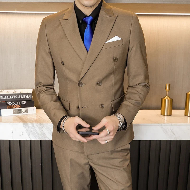 Men's Double-Breasted Suit Jacket and Trousers – Formal Business & Wedding 2-Piece Set