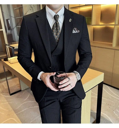 Men's Slim Fit 2-Piece Suit – Striped Single-Breasted Blazer and Trousers for Wedding, Business & Formal Wear