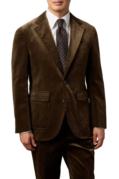 Men's Corduroy 2-Piece Suit – Classic Single Breasted Blazer & Pleated Pants for Wedding & Formal Occasions