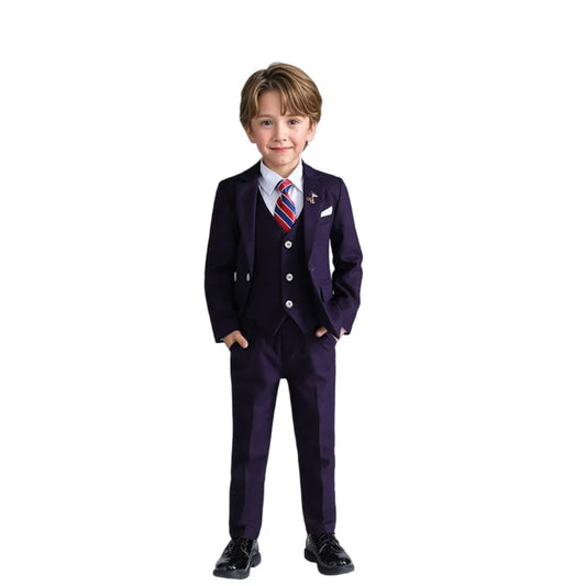 Handsome Boys Plaid Suit Set With Blazer Vest Pants Bowtie Brooch 1-11Years Kids Formal Birthday Wedding Party Outfit Suit Set