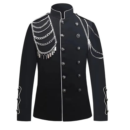 Men's Punk Style Court Jacket with Epaulet Metal Tassel Blazer for Nightclub Singer Dancer Performance Outerwear Stage Wear