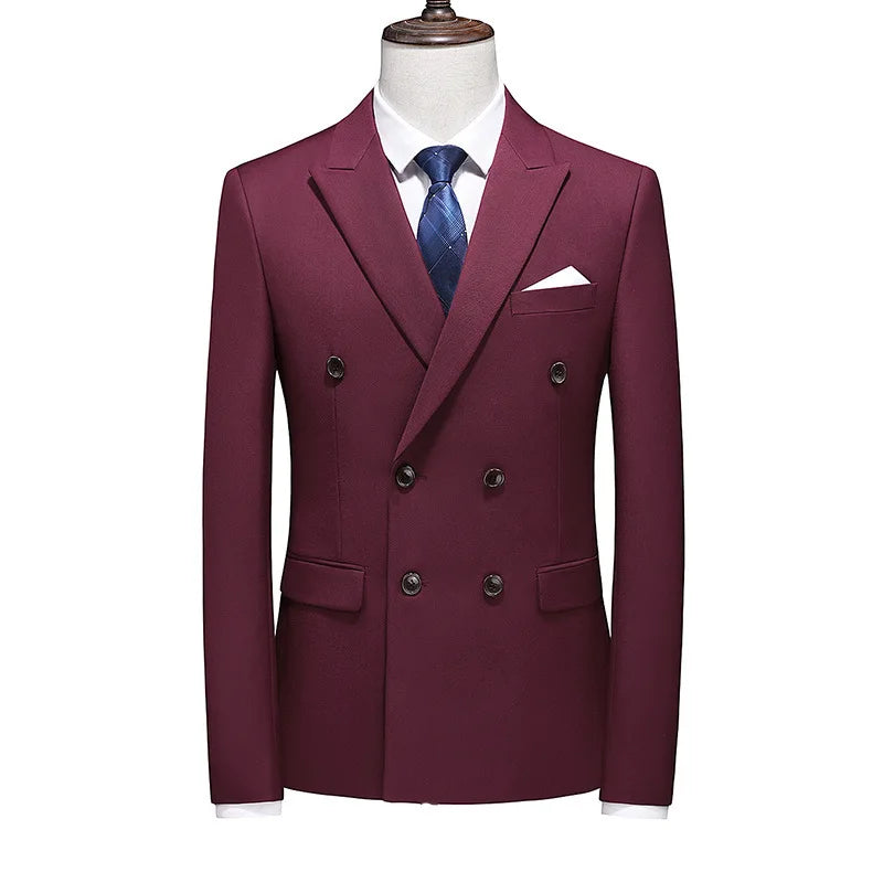 Men's Double Breasted Blazer – Slim Fit Solid Color Formal Jacket for Weddings & Office