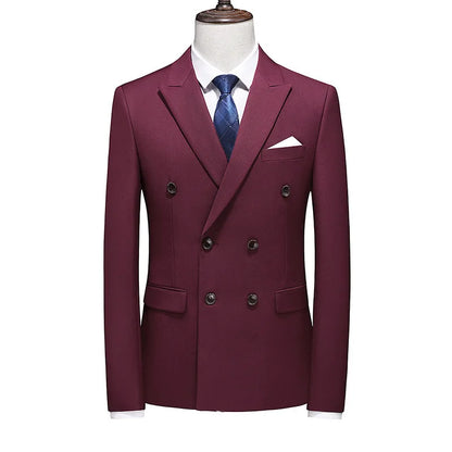 Men's Double Breasted Blazer – Slim Fit Solid Color Formal Jacket for Weddings & Office