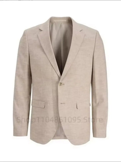 Summer Beige/Blue Slim Fit Men's Linen Suit Blazer Casual Business Wedding Prom Coat Spring Summer New Formal Wear Blazer Coat