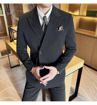 Men's 3-Piece Slim Fit Suit Set – Jacket, Vest & Pants for Wedding, Prom & Business