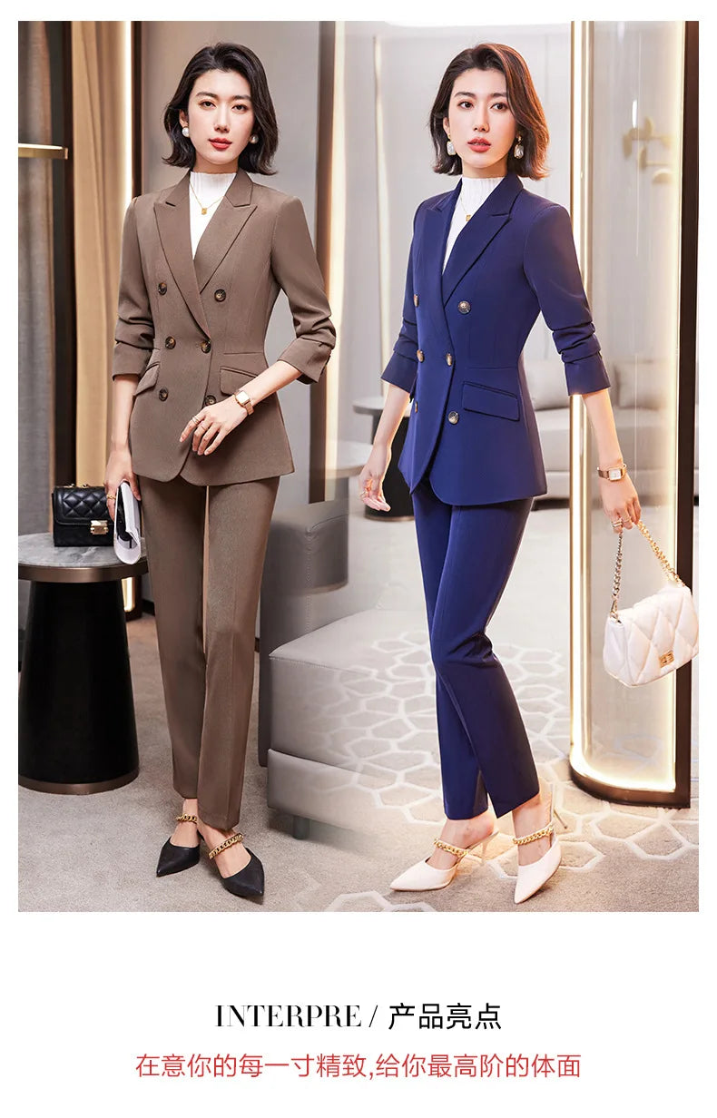 High Quality Fabric Formal Uniform Designs Pantsuits Women Business Work Wear Blazers Trousers Set Autumn Winter Professional