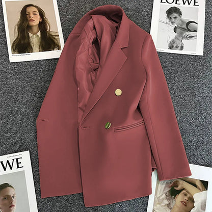 Women's Spring Autumn 2026 Commuter Style Small Suit Jacket Double Row Buttons White Versatile Polyester Fiber Fashion