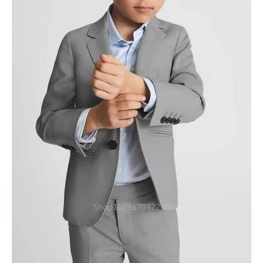 New Popular Boys Suit For School Activities Formal Classic Kids 2 Pieces Notch Lapel Blazer Pants Wedding Ring Bearer Set