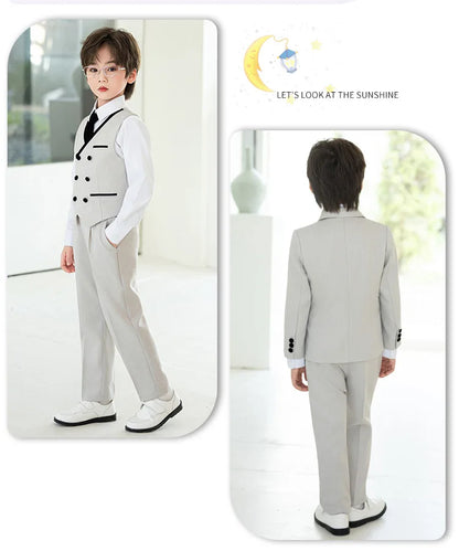 Boys Fashion Blazer Jacket Waistcoat Pants Wedding Suits Kids Morning Coat Formal Dress Children Tuxedos Toddler Clothes Sets