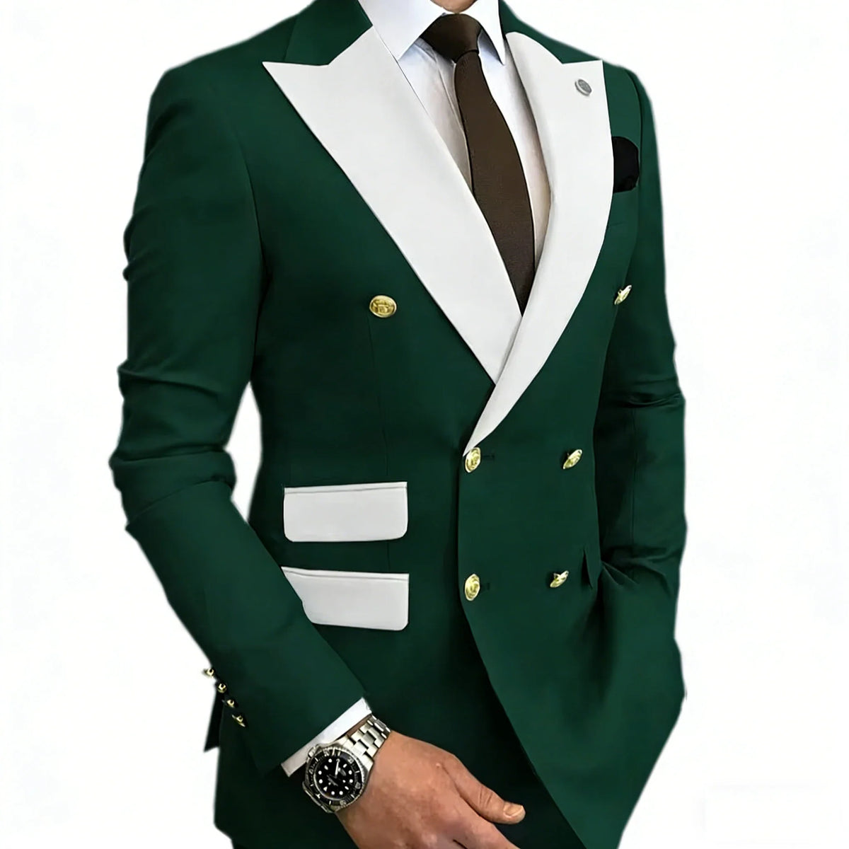 Men's Suit Blazer Slim Fit Double Breasted with White Peak Lapel Jacket Formal Business Tuxedo for Wedding Prom Party Dinner