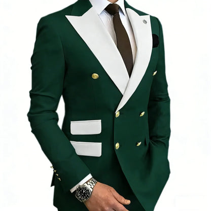 Men's Suit Blazer Slim Fit Double Breasted with White Peak Lapel Jacket Formal Business Tuxedo for Wedding Prom Party Dinner