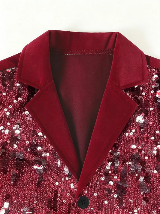 New Boys Sequined Suit Set 2 Pieces Jacket Pants For Stage Performance Handsome Notched Lapel Kids Tuxedo Wedding Guest Wear