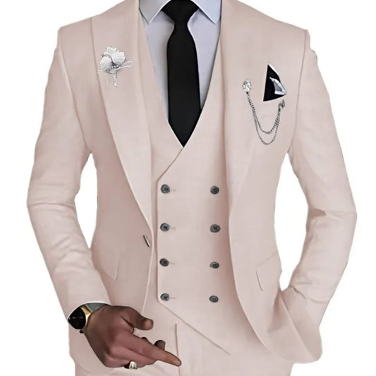 Men's 3-Piece Slim Fit Suit – Single Breasted Blazer, Vest & Pants Set for Wedding, Groom & Business