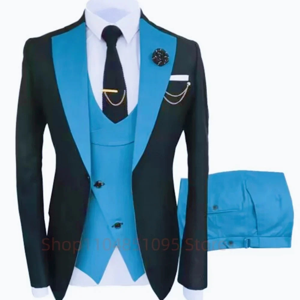 3 Pieces Slim Fit Men's Suits Formal Business Groom Tuxedo for Wedding Party Prom - Jacket Vest Pant Set