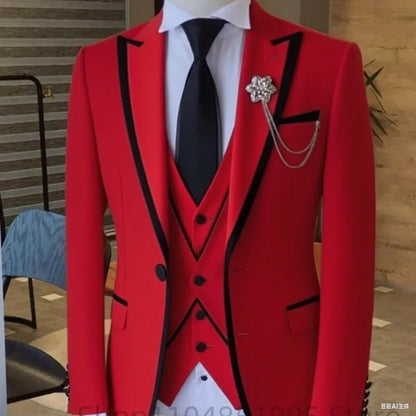 Costume 3 pièces ajusté pour homme avec blazer, gilet et pantalon, pour mariage ou soirée, smoking de luxe