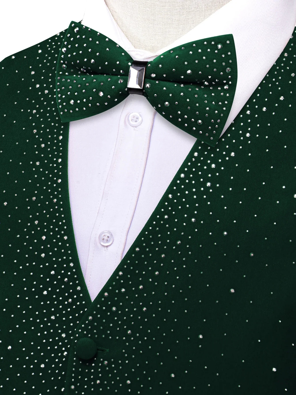 Men's Sequined Suit Vest & Bow Tie 3-Piece Set Black Green Red for Weddings & Evening Parties