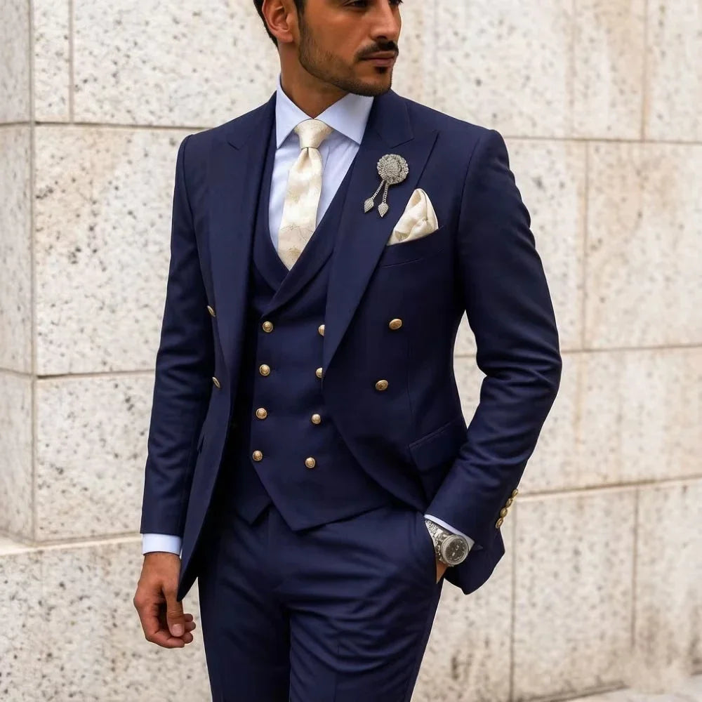 Men's 3-Piece Double Breasted Suit Set – Slim Fit Jacket, Pants & Vest for Formal Occasions