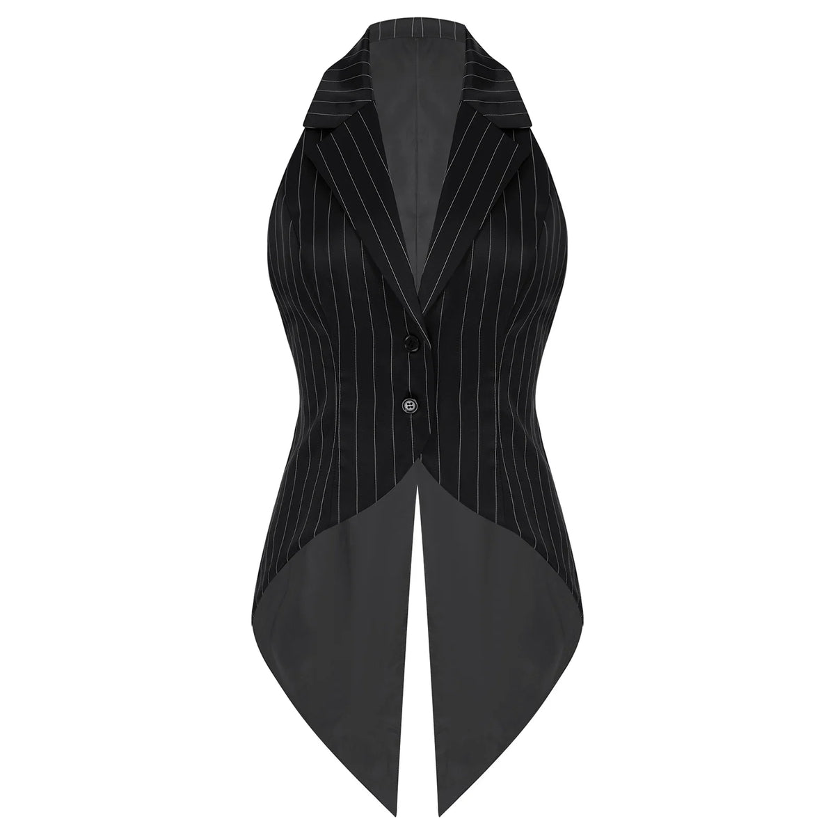 Women Striped Tailcoat Vest Waitress Waistcoat Sleeveless Jazz Dance Swallowtail Jacket Tuxedo Halloween Magic Cosplay Costume