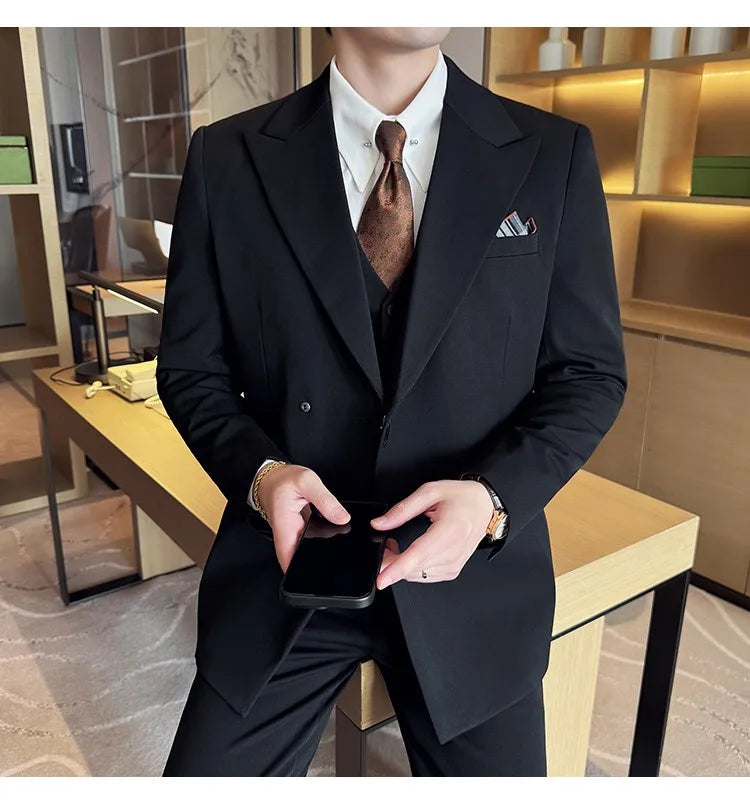 Men's 3-Piece Slim Fit Suit Set – Jacket, Vest & Pants for Wedding, Prom & Business