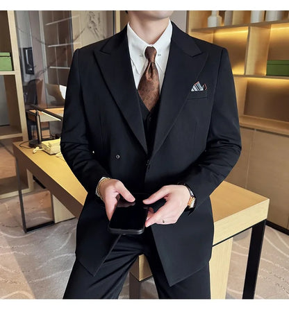 Men's 3-Piece Slim Fit Suit Set – Jacket, Vest & Pants for Wedding, Prom & Business