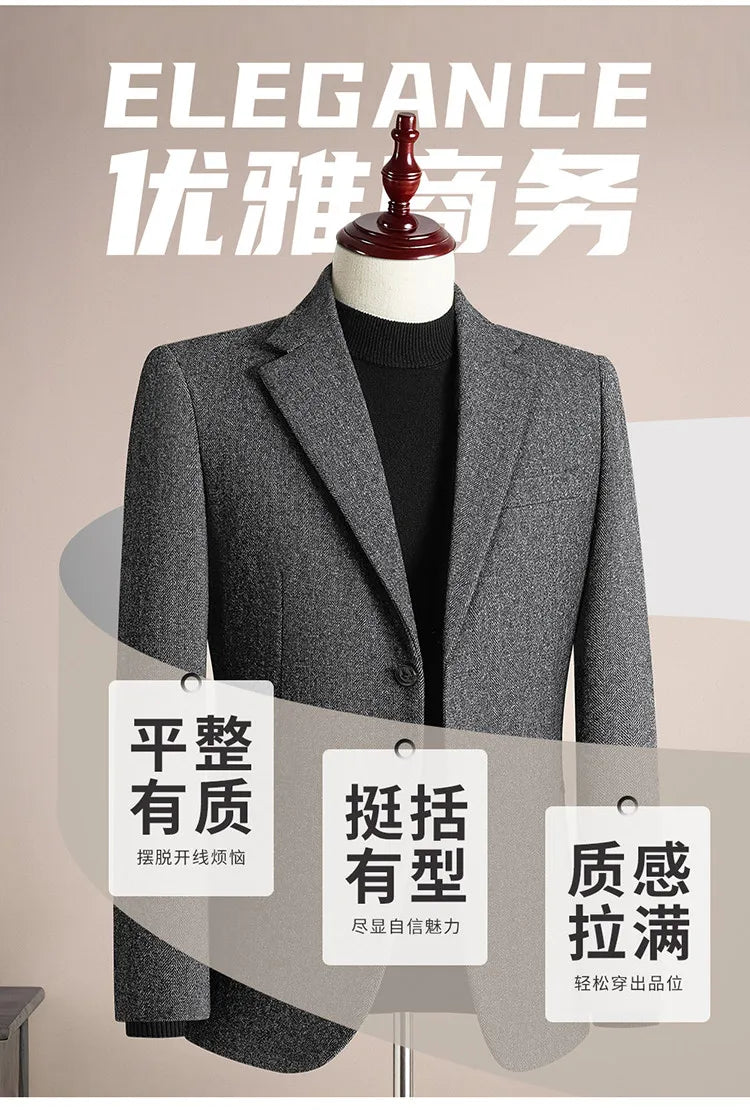 Autumn Winter Thicken Warm 50% Woolen Men Suit Jacket Retro Style Fashion Business Slim Fit Casual Wedding Groom Coats Tailcoat