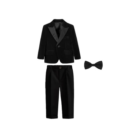 Boys Formal Wedding Birthday Party Wear Kids Piano Host Speech Performance Costume Children's Blazer Pants Bowtie