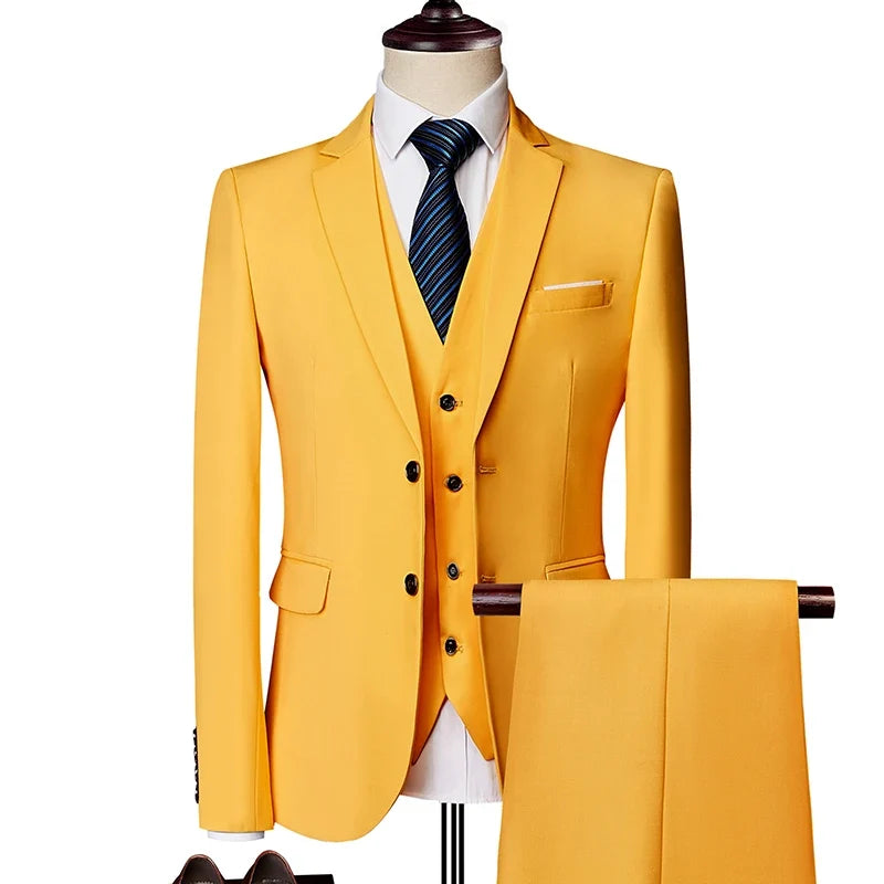 Men's Three-Piece Suit – Slim Fit Wedding & Business Formal Suit with Vest and Trousers