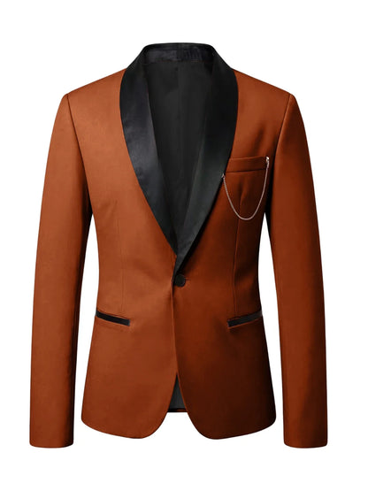 Men's Slim Fit Tuxedo Blazer Satin Shawl Collar One Button Formal Business Suit Jacket for Wedding Prom Party For Spring Summer