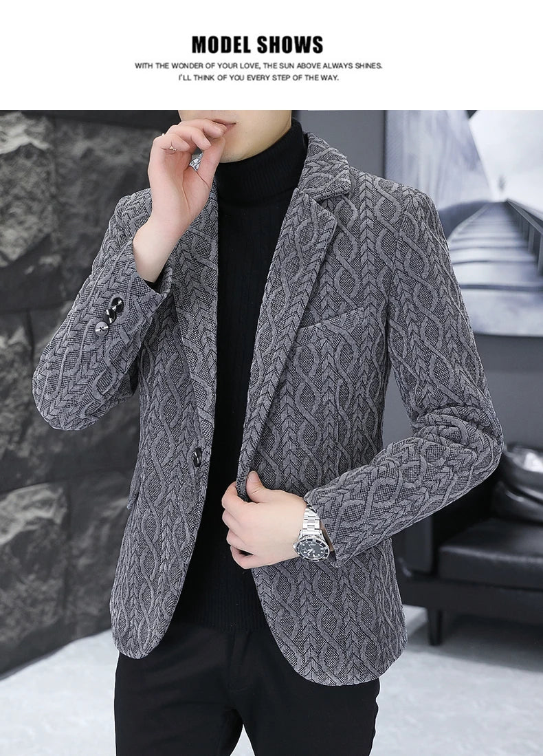 Blazer Autumn/Winter Golden Sable Velvet and Cotton Thickened Thermal Small Suit Fashion Business Men's Slim Blazer
